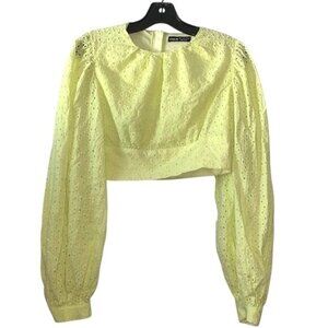 Shein Womens Yellow Eyelet Puff Sleeve Crop Top L